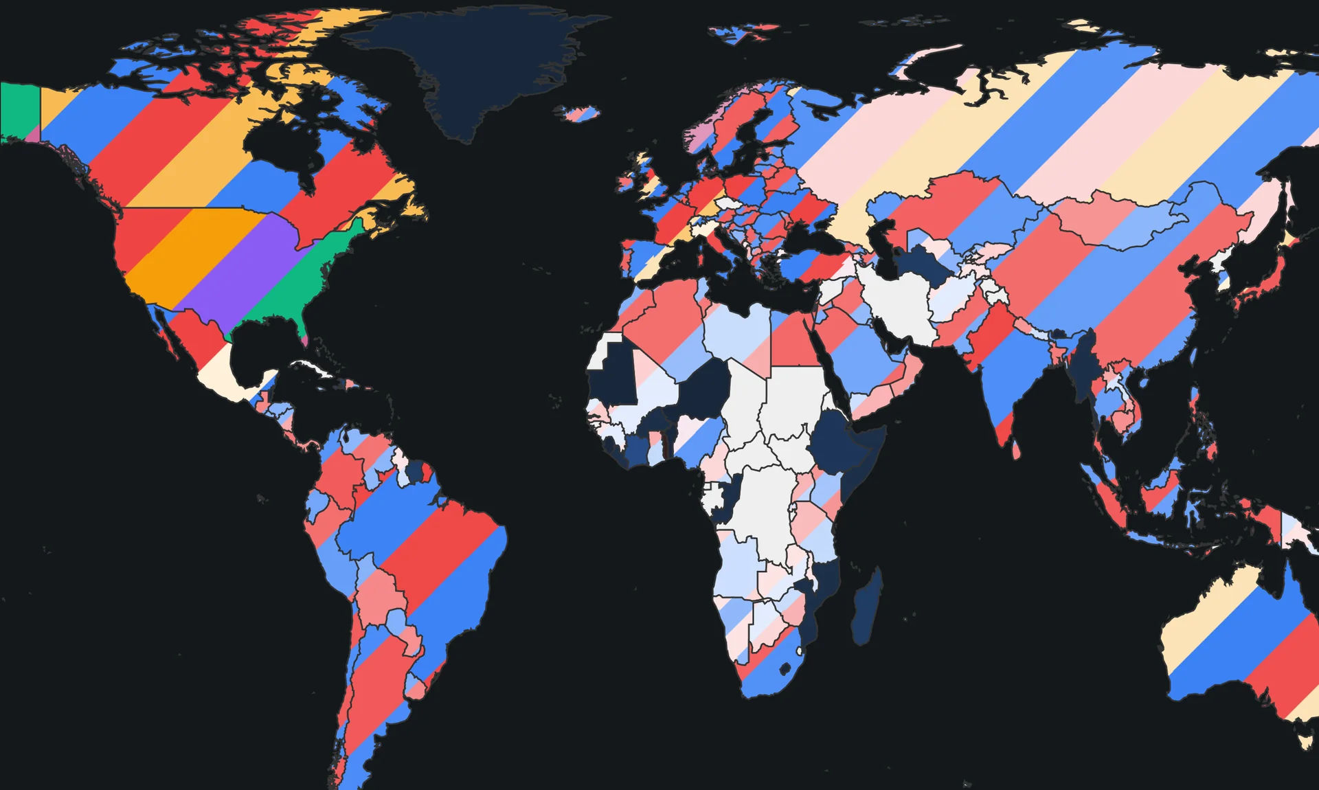 World map of streams by country